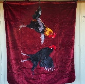 ROOSTER ROOSTERS OUTDOOR FIGHT FARM QUEEN SIZE BLANKET BEDSPREAD