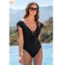 La Blanca Island Goddess Black Ruffle Plunge One Piece Swimsuit NWT Sz 13