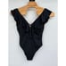 La Blanca Island Goddess Black Ruffle Plunge One Piece Swimsuit NWT Sz 13