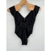 La Blanca Island Goddess Black Ruffle Plunge One Piece Swimsuit NWT Sz 13