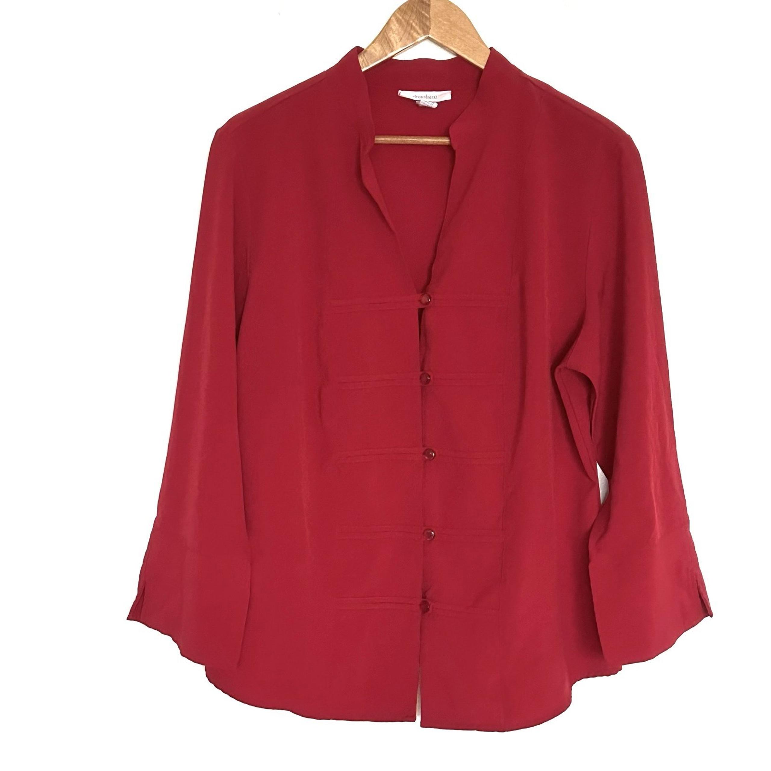 Dressbarn Women’s Shirt Size 14/16W Red Button Up Long Sleeve V Neck Solid Top
