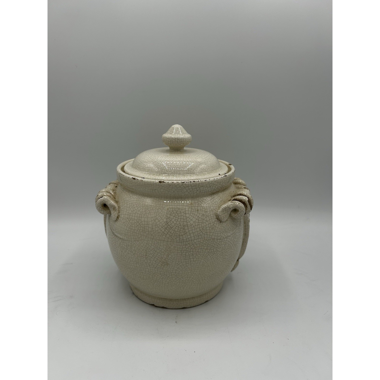 1970s Leona Lavorato A Mano Blanc de Chine Crackled Italian Lidded Canister Jar
