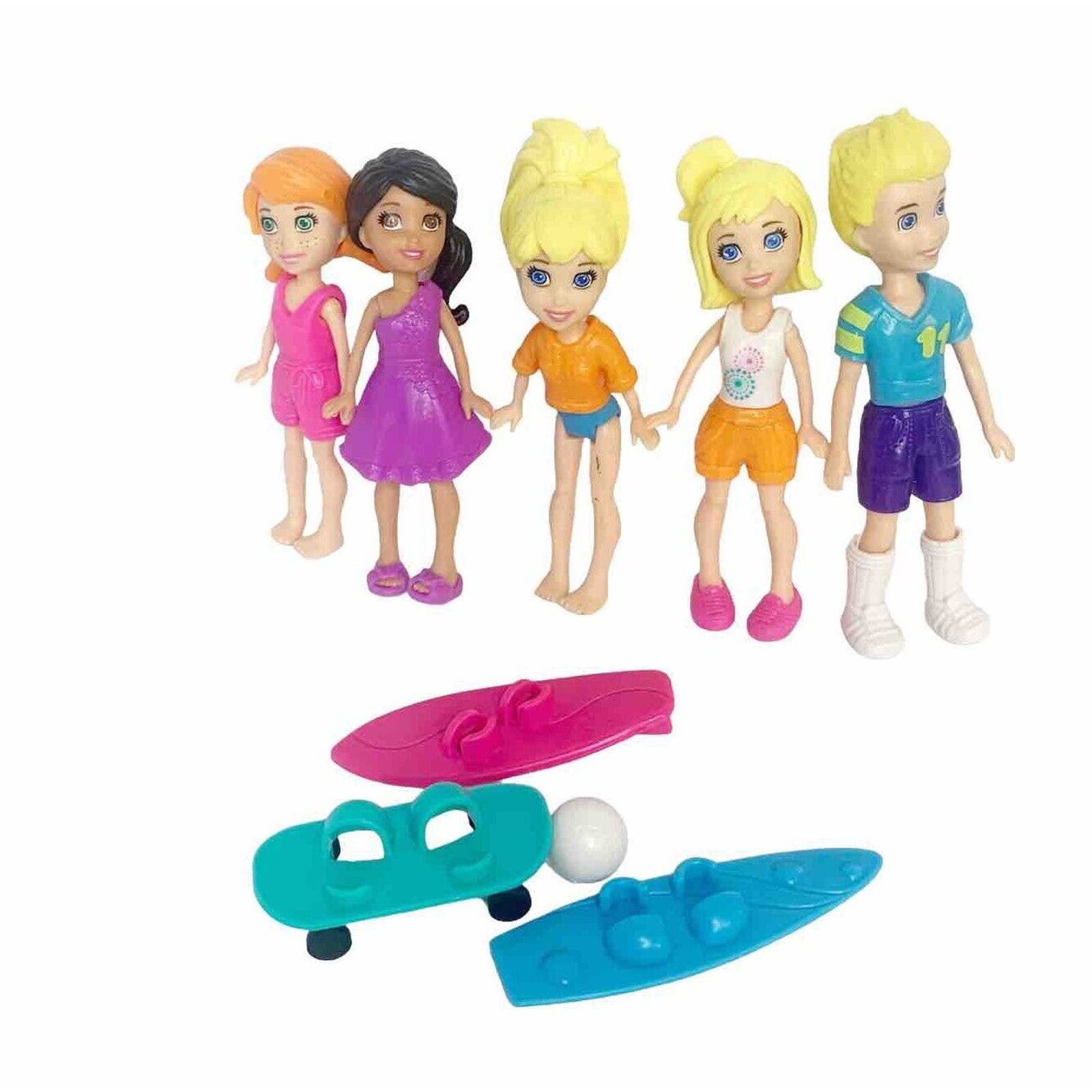 Polly Pocket Fashion Doll Lot of 5 Accessories Mattel Soccer Snowboard Surfboard