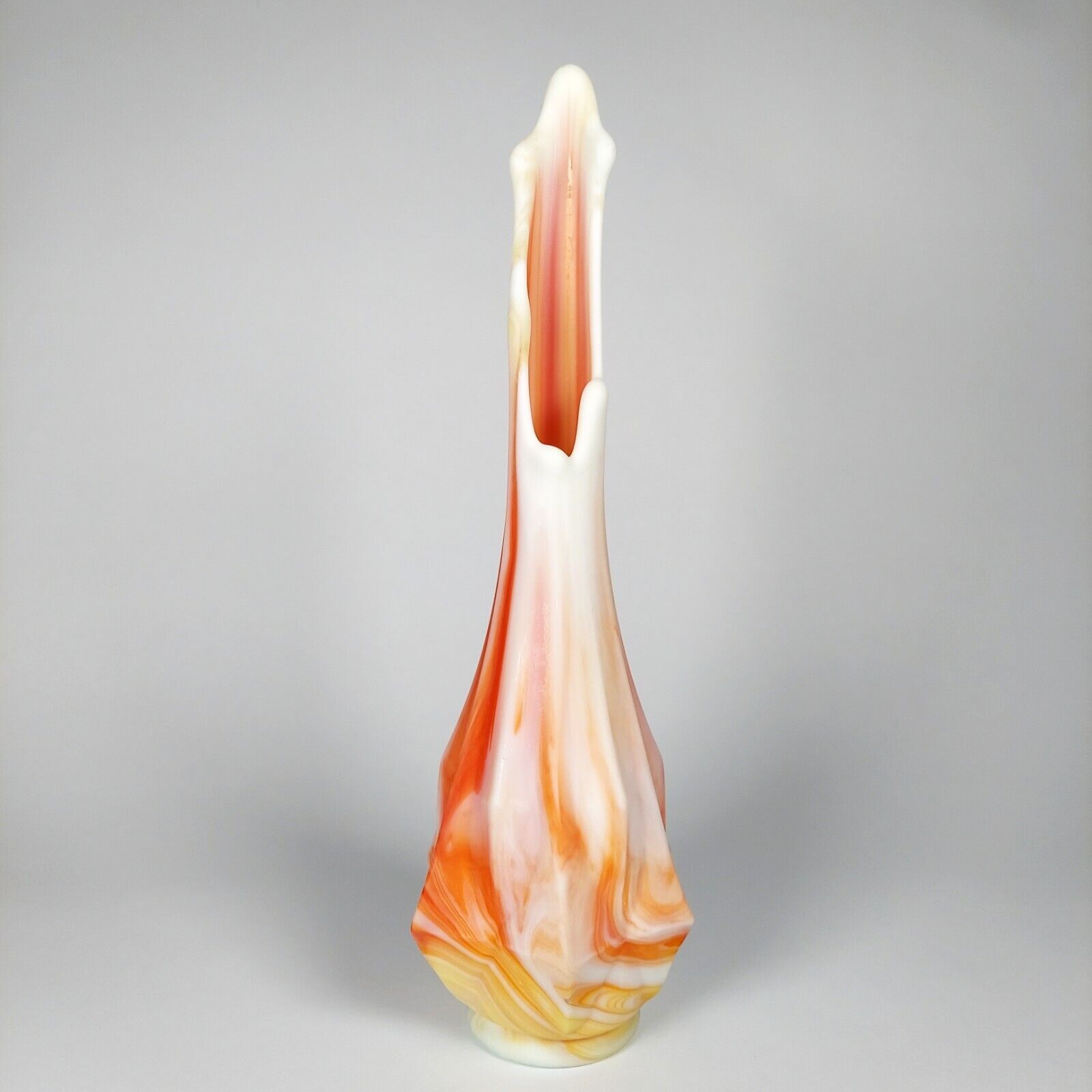 Kanawha Diamond Point Swung Glass Vase Creamsicle Orange Yellow 12 inch Vintage