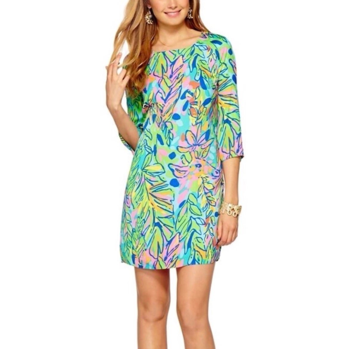 Lilly Pulitzer Carol Shift Dress Colorful 3/4 Sleeve Size 0