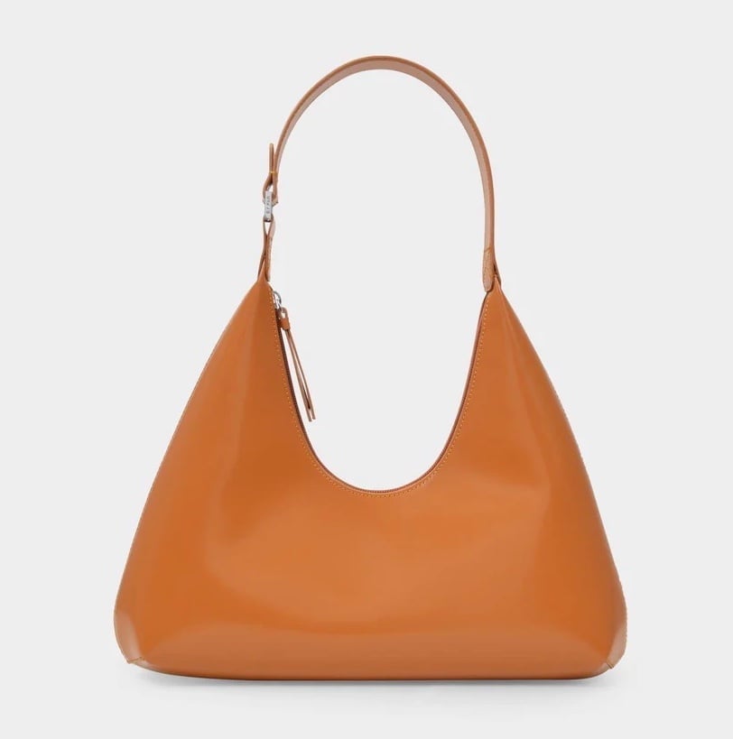 BY FAR Amber Zipped Shoulder Bag Amber Caramel Semi Patent Leather