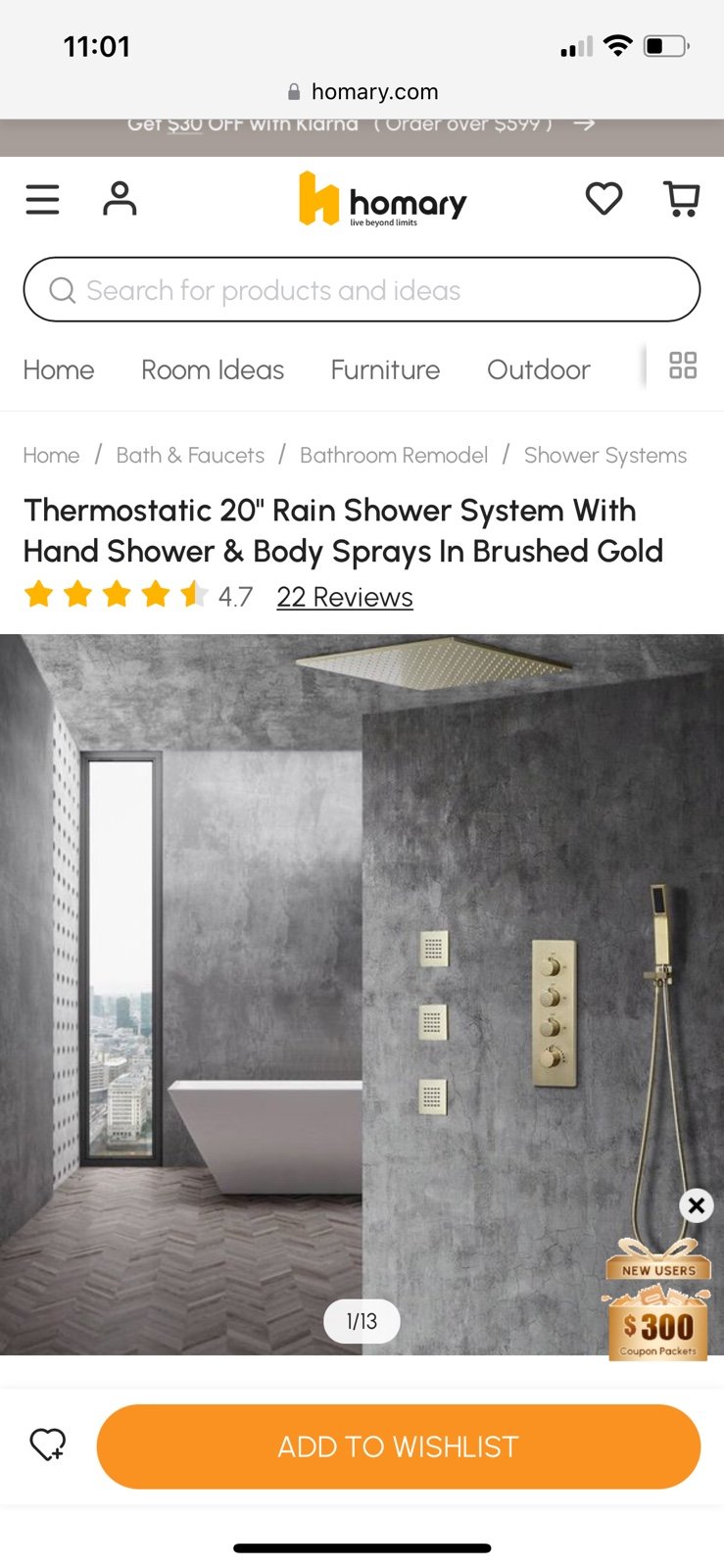 Thermostatic 20 Rain Shower System
