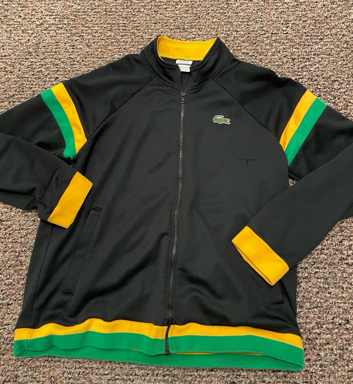 Lacoste Sport Jacket Men’s 7 XL Black Track Stripes Big Croc Logo Hit