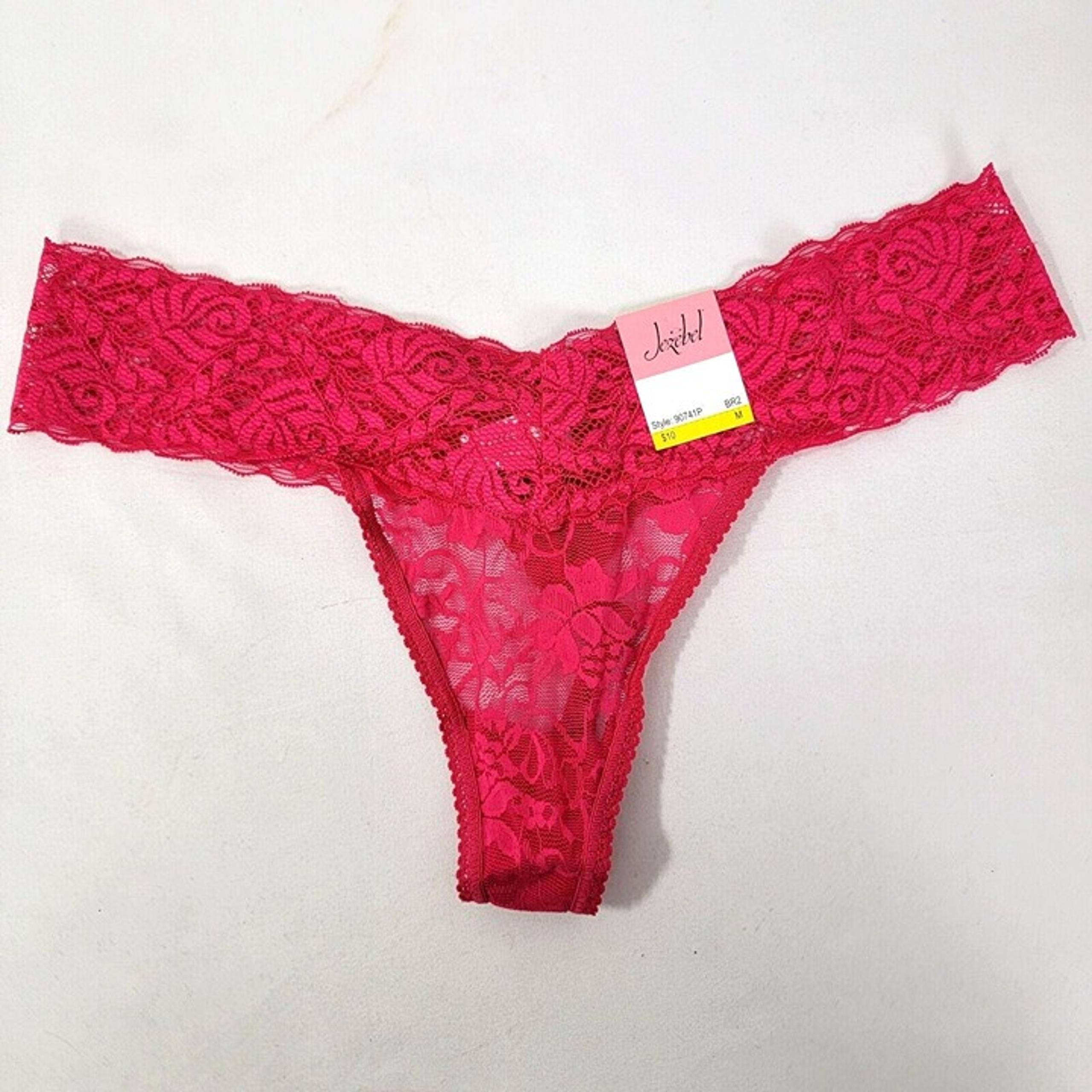 Jezebel Women's hot pink Women's Lace Thong Size M Medium NEW sheer nylon