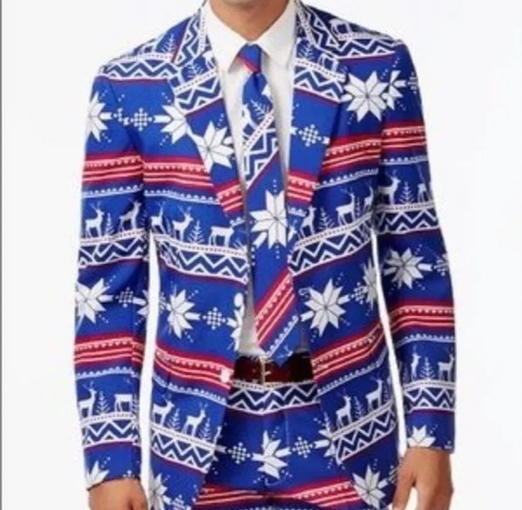 New Men's OppoSuit The Rudolph Blue Christmas Suit with Tie Size 38 3-Piece