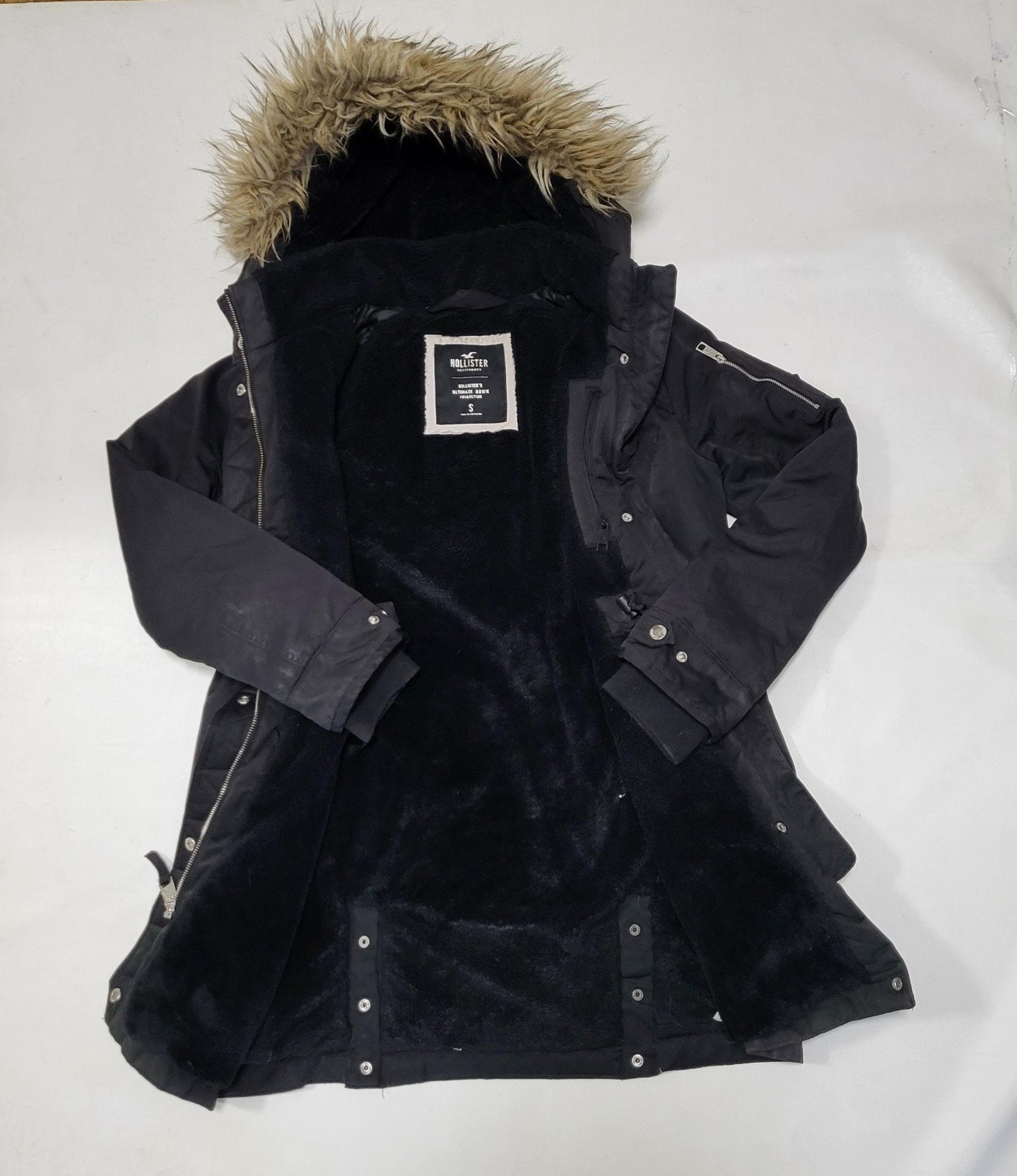 Hollister Ultimate Down Black Long Parka Fur Hood Coat