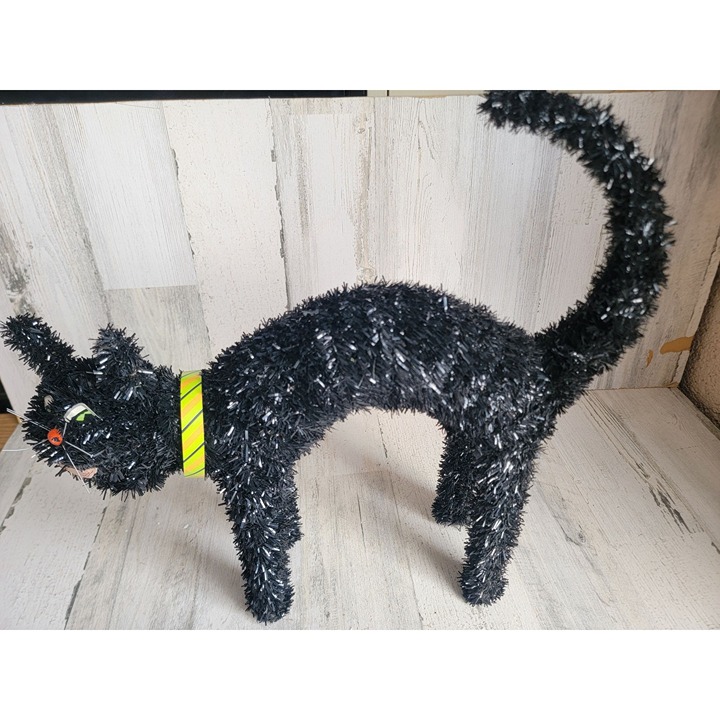 Vintage black cat bristle tinsel Halloween home decor