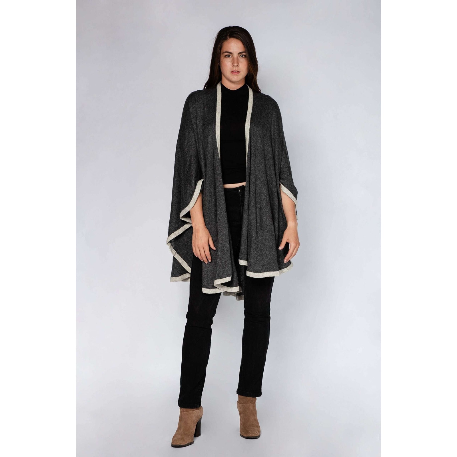 Alchemy Story One Size Fits Most Charcoal Gray Cashmere Cape Poncho Cozy Wrap
