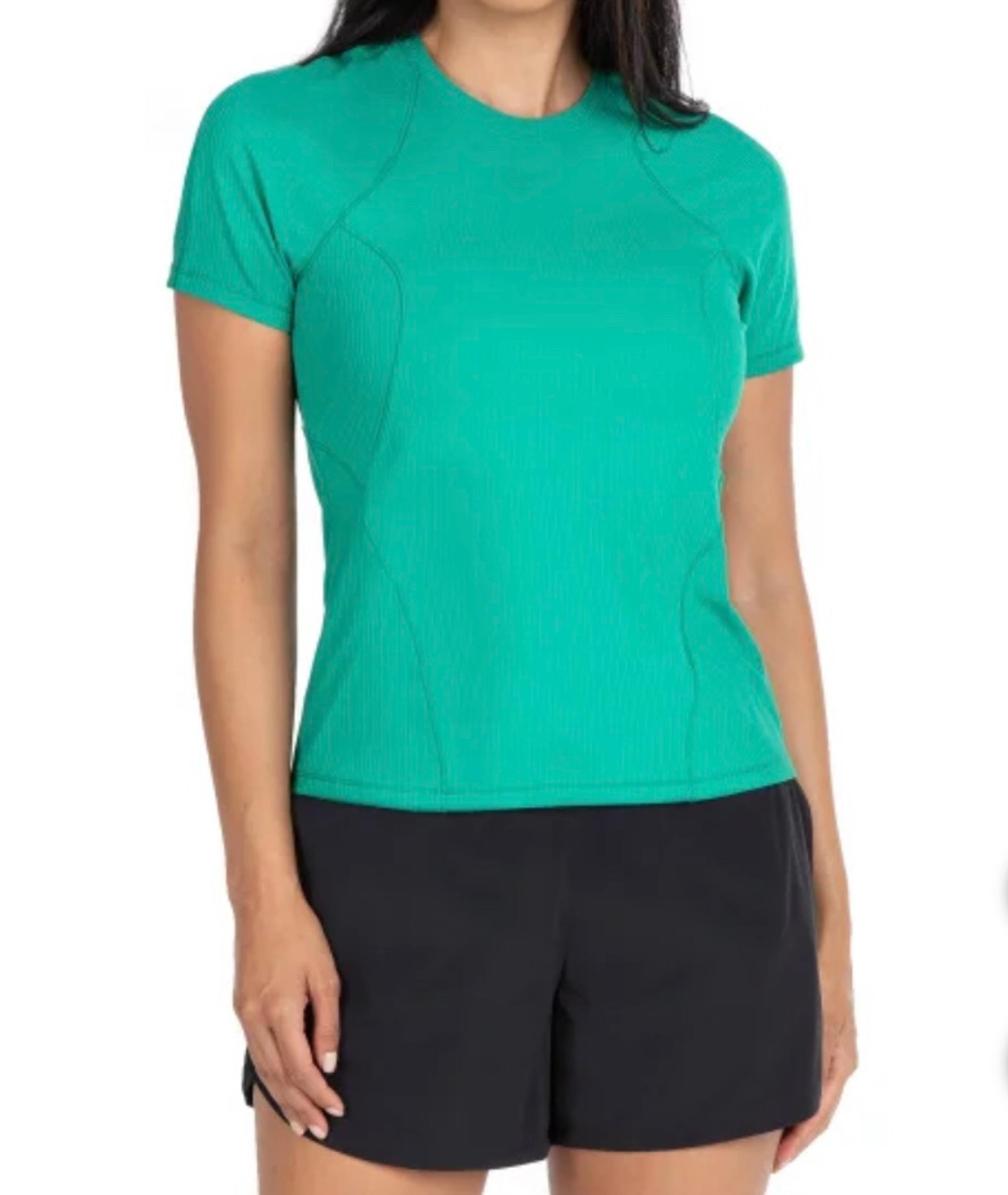 SPYDER Kelly Green Ribbed Moisture Wicking UPF 50 Short Sleeve Shirt Large Sport