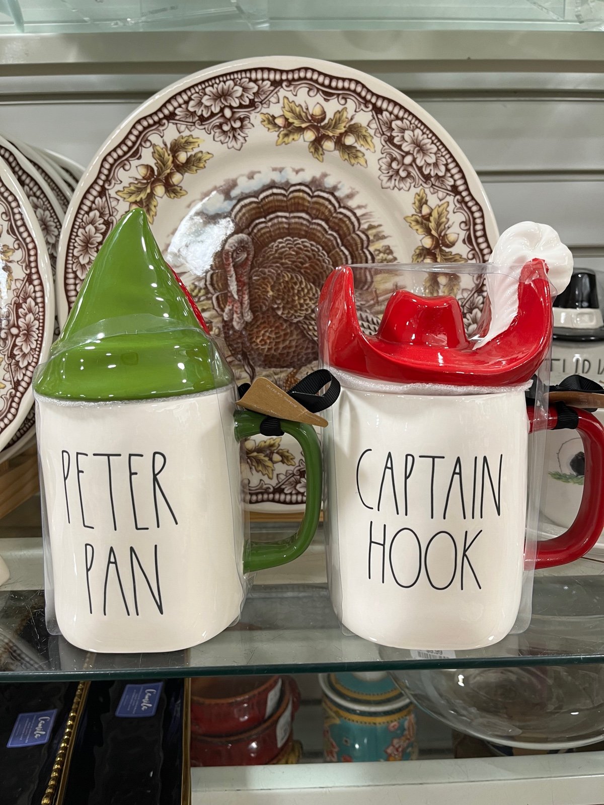 Rae dunn Captain Hook and Peter Pan mugs