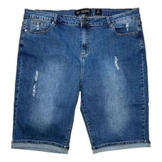 City Chic The Edit Turn Up Distressed Detail Knee Length Denim Jean Shorts Sz 22