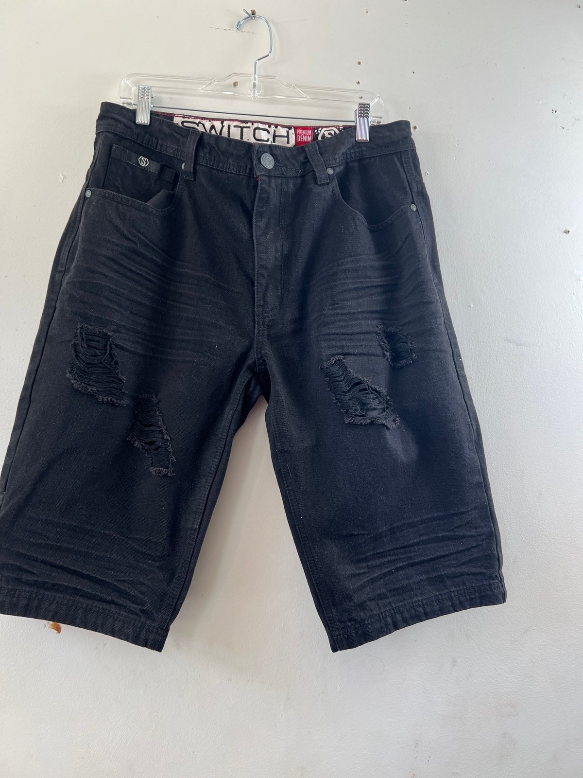 Switch men’s distressed black shorts jeans