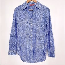 OLIPHANT Button Down Shirt Blue White Dotted Cotton Long sleeves MEDIUM