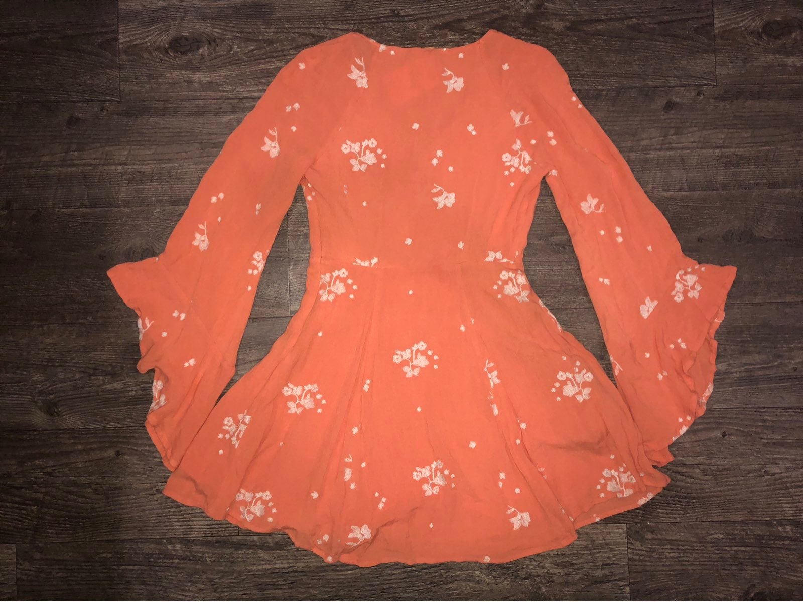 Free People Bell Sleeve Embroidered Boho