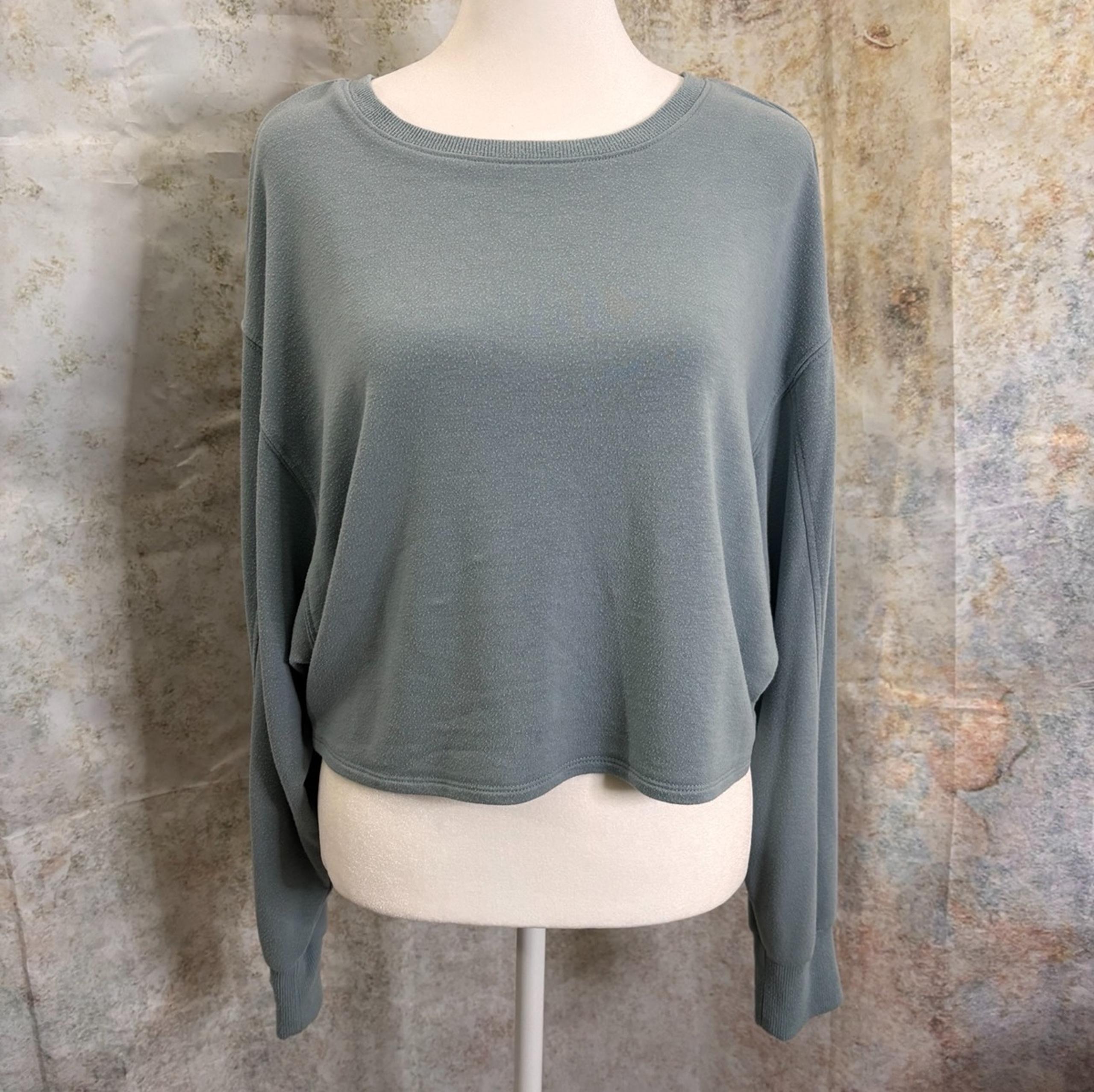 Garage Cropped Oversized Crewneck Pullover Sweater Demin Blue Women's Small