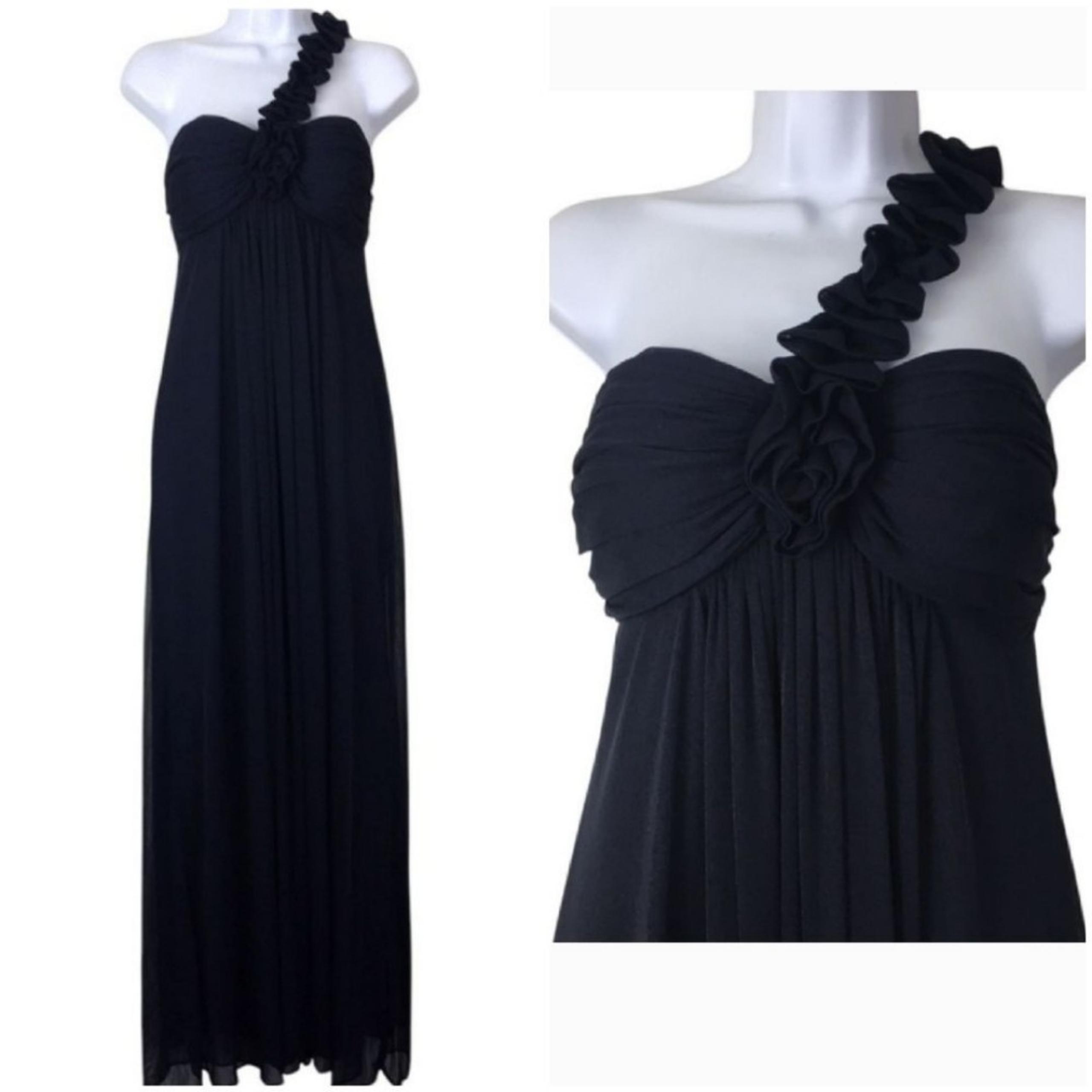 Betsy & Adam One Shoulder Rosette Formal Gown Sz 6 Navy Blue