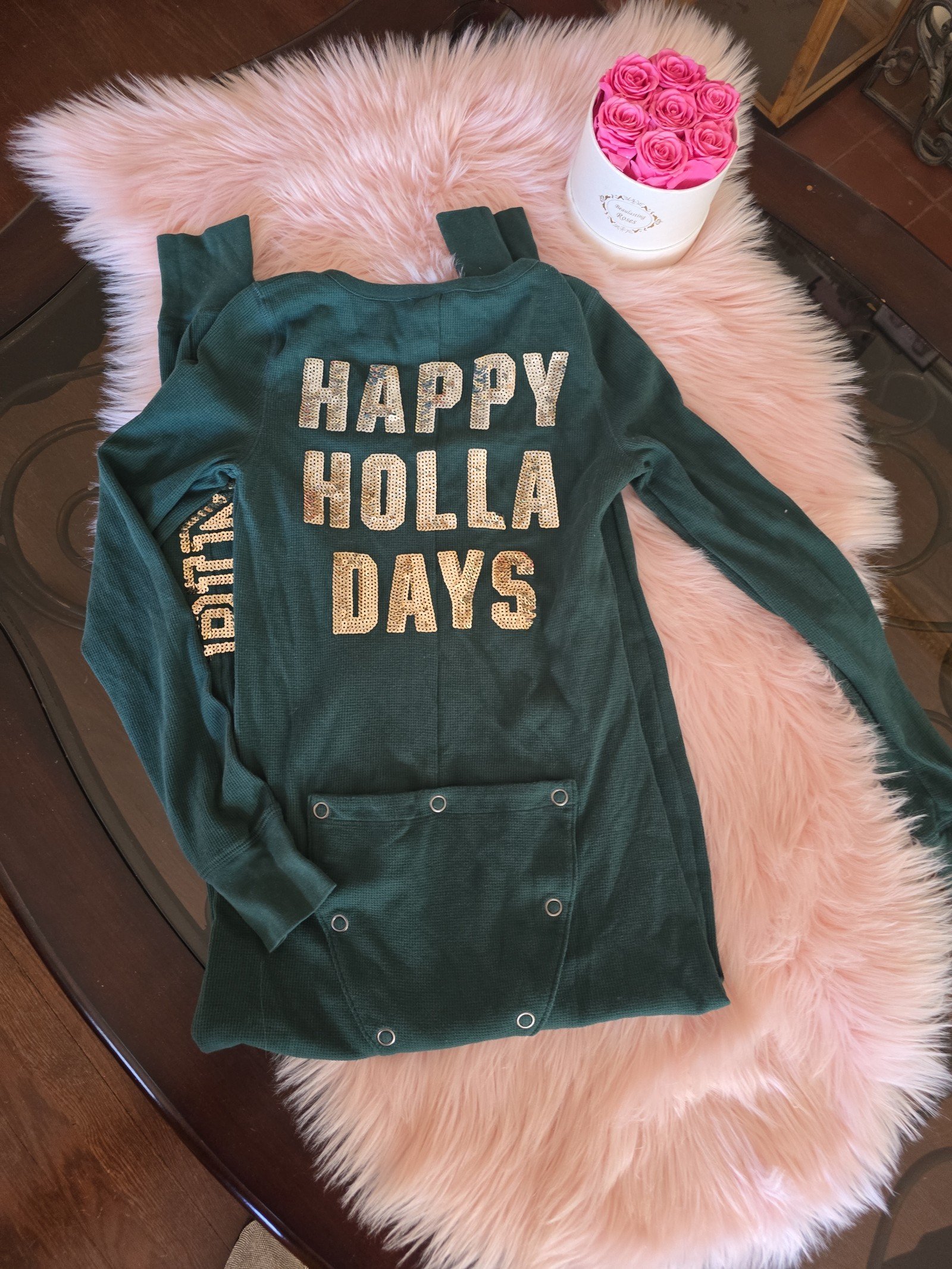 VS PINK Happy Holidays Onesie Sequin