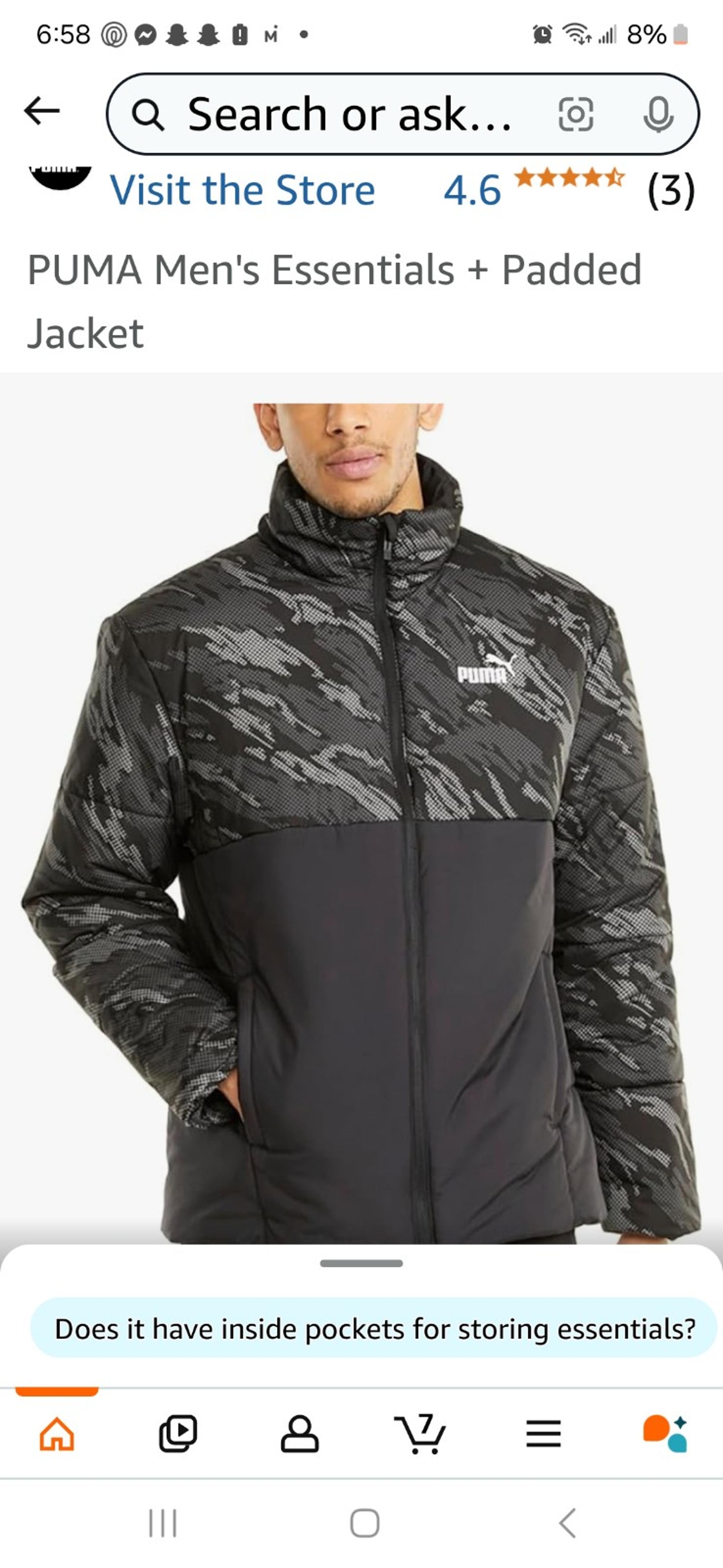 Mens M  PUMA Black and Gray Camo Puffer Jacket