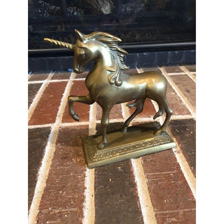 Stunning large Vintage gold brass unicorn figurine 6 in Wide 7.5 in tall NO tail