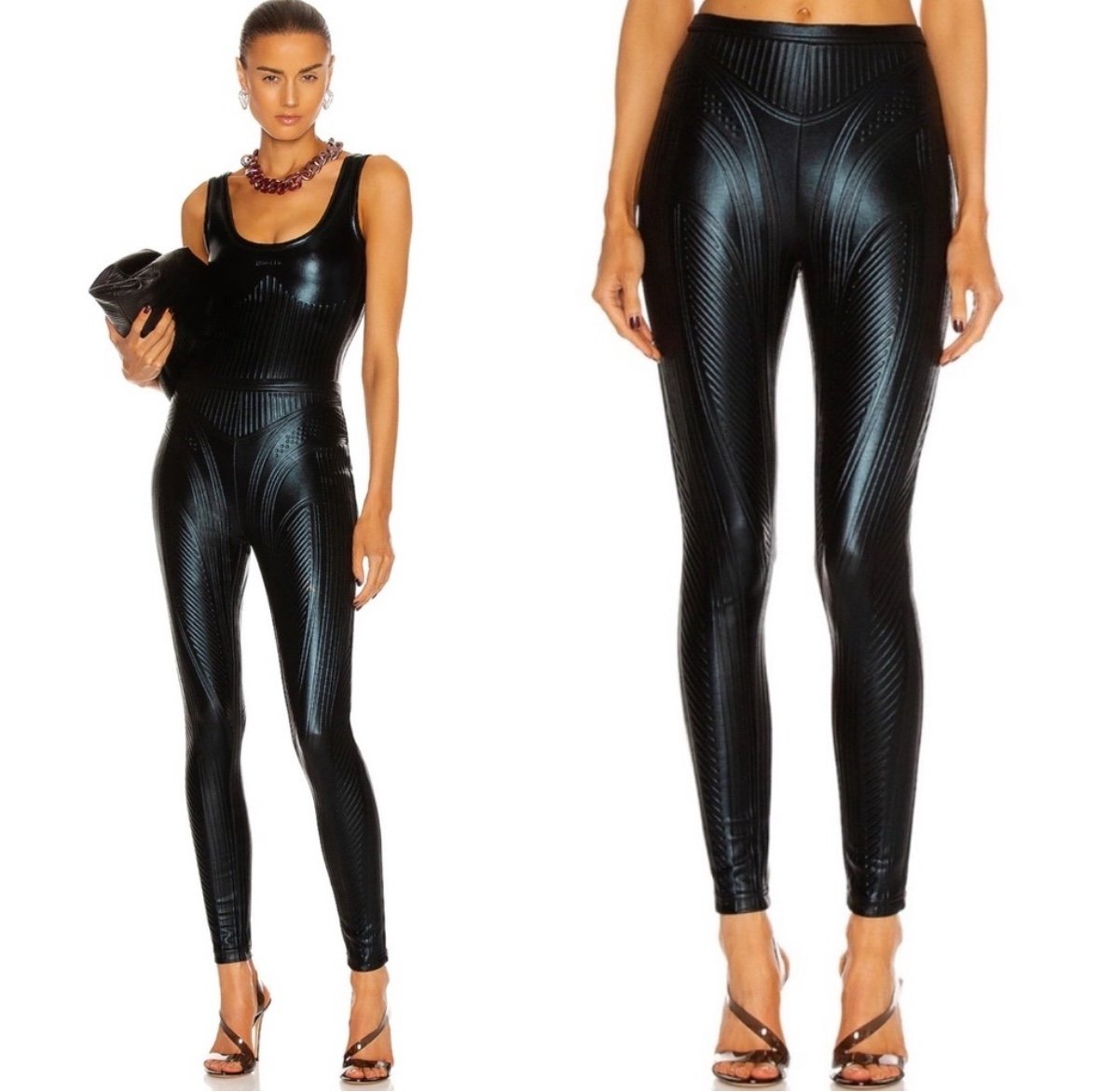Mugler black embossed leggings