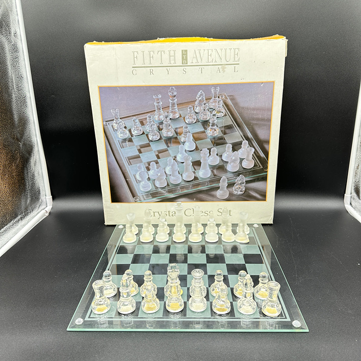 Fifth Avenue Crystal Chess Set Frosted Glass w/ Original Box