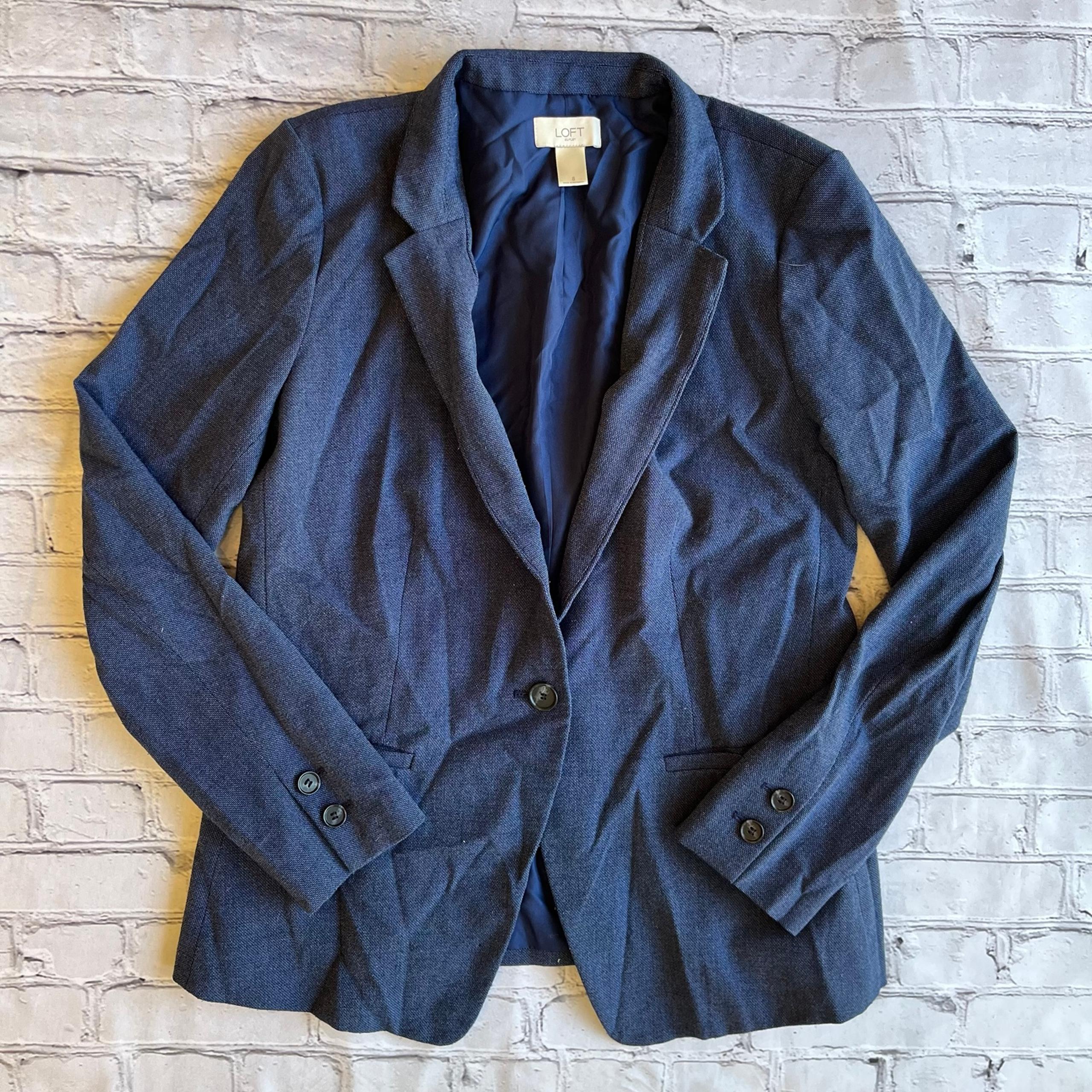 Loft Blue One Button Notched Collar Blazer Womens Size 8 Lightweight Spring