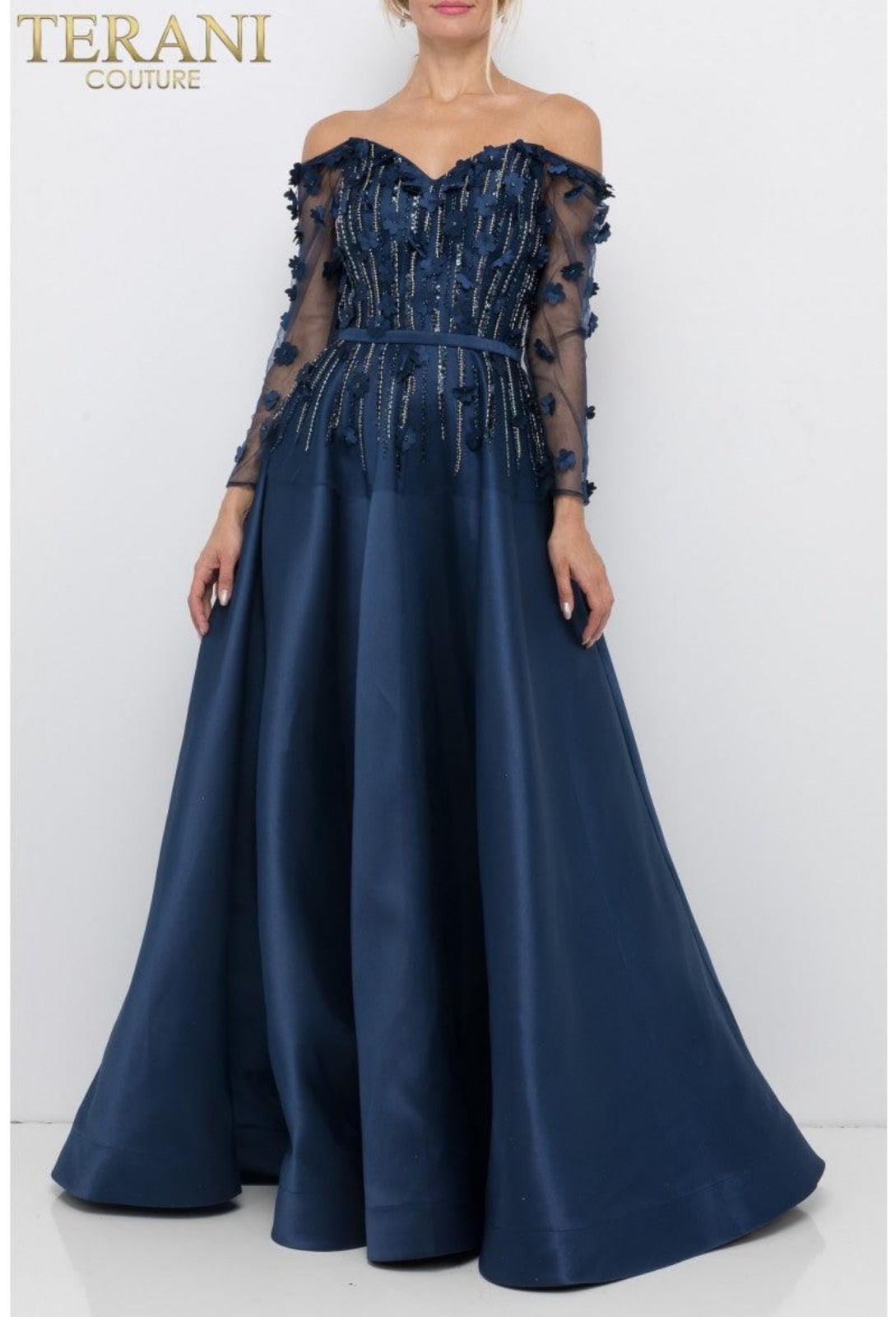Terani Couture 1921M0746D Formal Long Dress in Navy Sz 2 NWOT