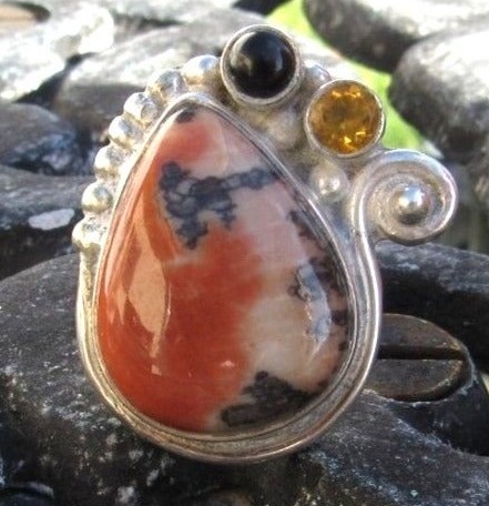 Vintage 925 Sterling Silver Rainforest Jasper ring size 10