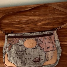 Vintage Women's ORVIS World Map canvas & leather strap Shoulder Bag
