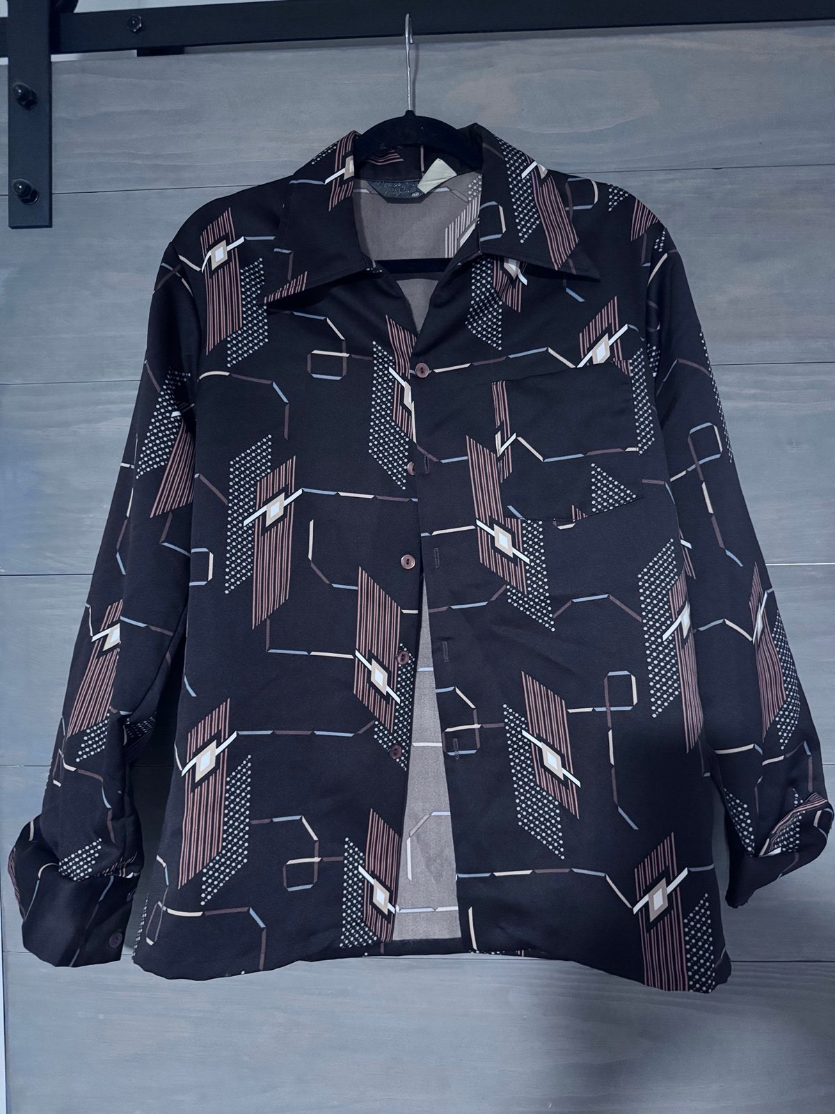 Vtg 70s Mens Shirt Geometric Venus California Polyester Disco Hippy Medium