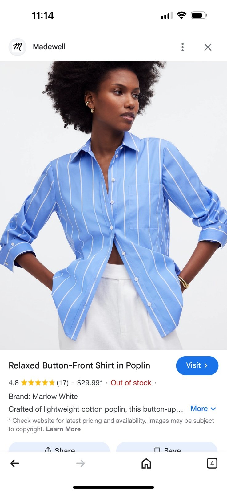 Madewell Relaxed Buttondown Shirt! NWT!