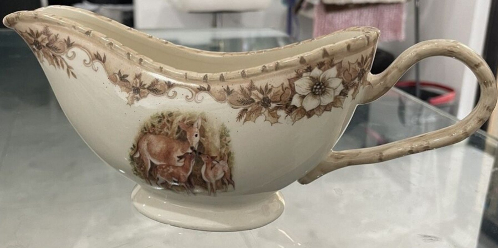 Cracker Barrel stoneware gravy boat multicolor sauce boat Deer by Susan Winget