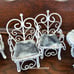Vintage white wire dollhouse furniture set table chairs bench marble top distr