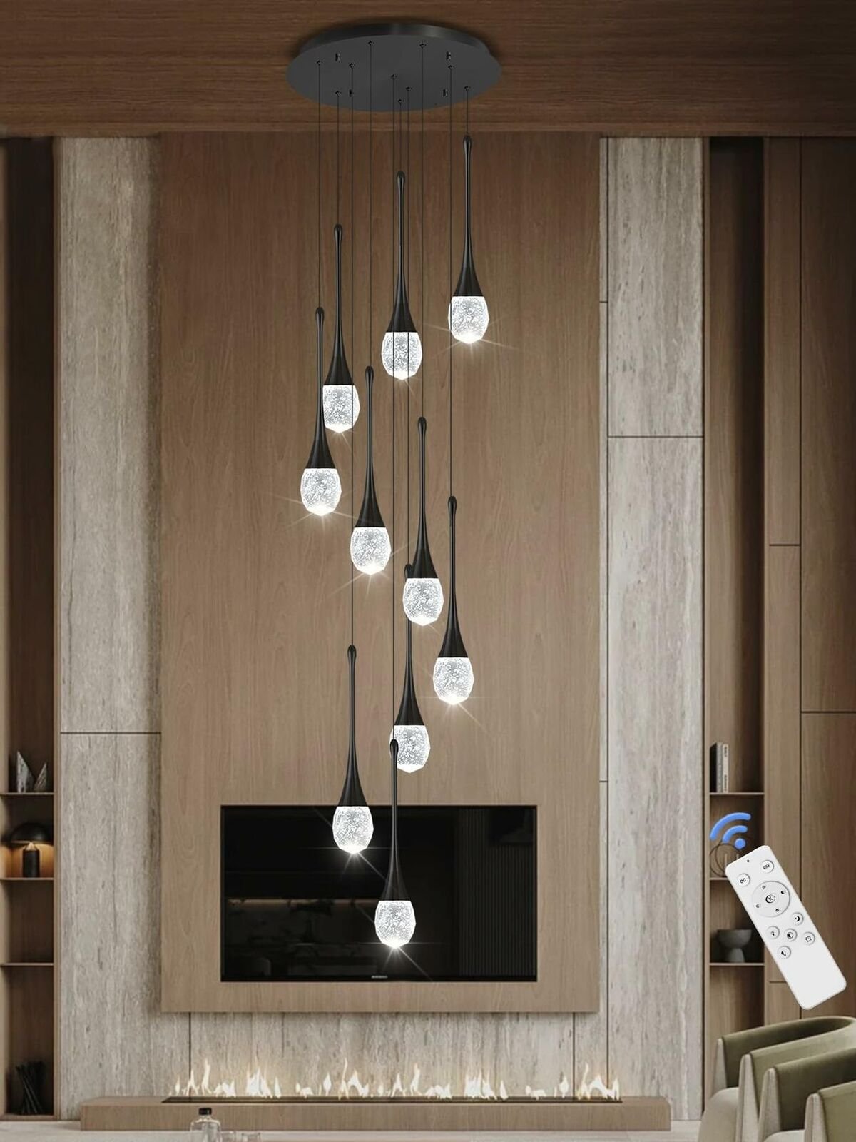 WOSOHYUN 10-Lights Black Large K9 Crystal Pendant Lighting Round Crystal