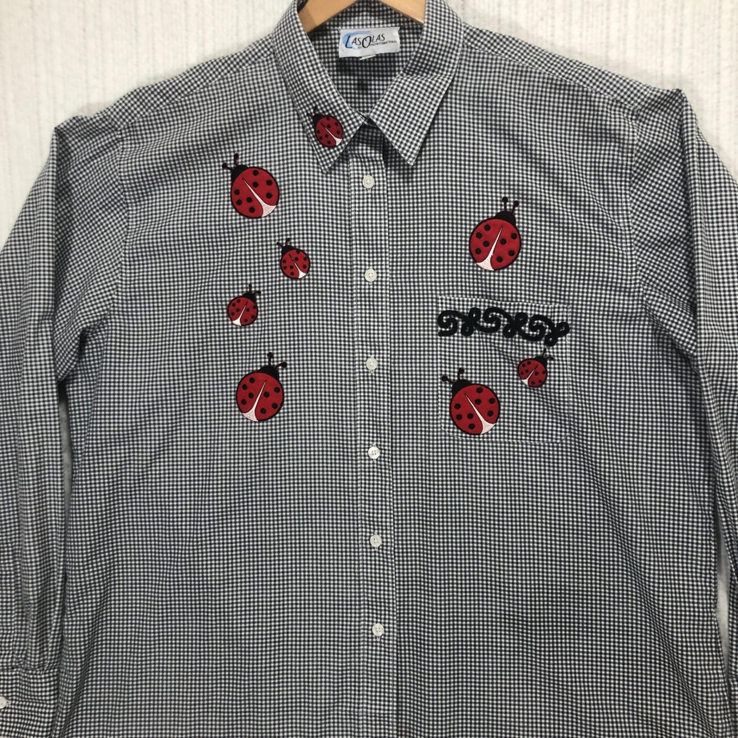 Las Olas Button Up Shirt Ladybug Gingham Long Sleeve Top XL