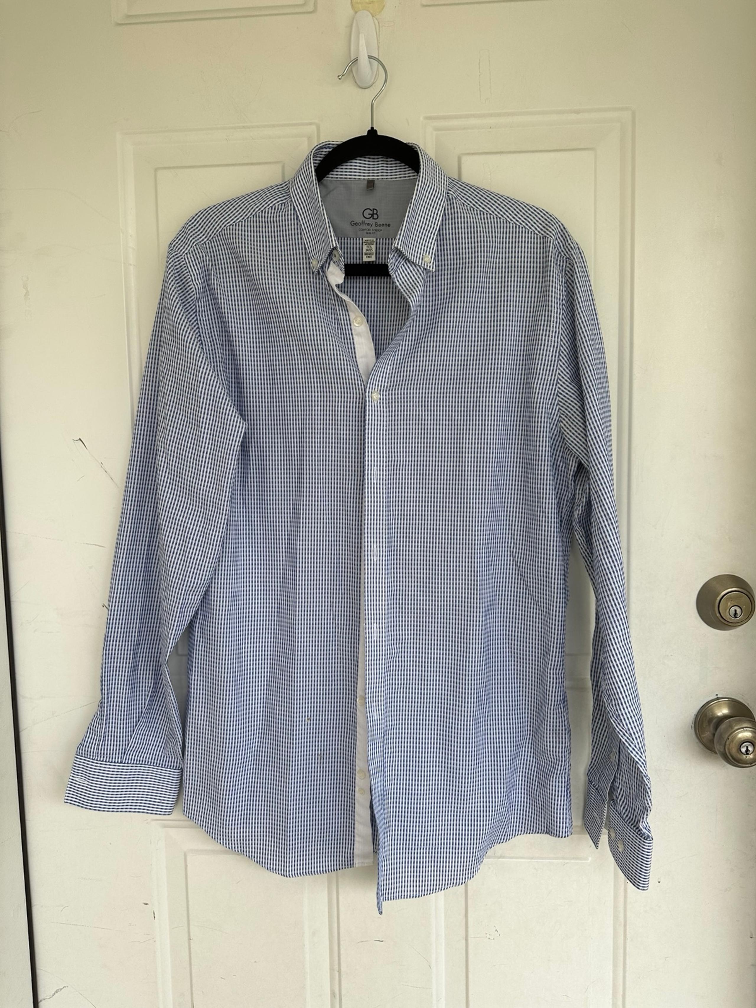 Geoffrey Beene Comfort Stretch Slim Fit Mens Button Down Shirt Sz 15.5 Wrinkless