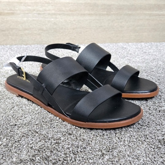 Cole Haan Women's Flynn Flat Sandal Black Leather NEW size 10