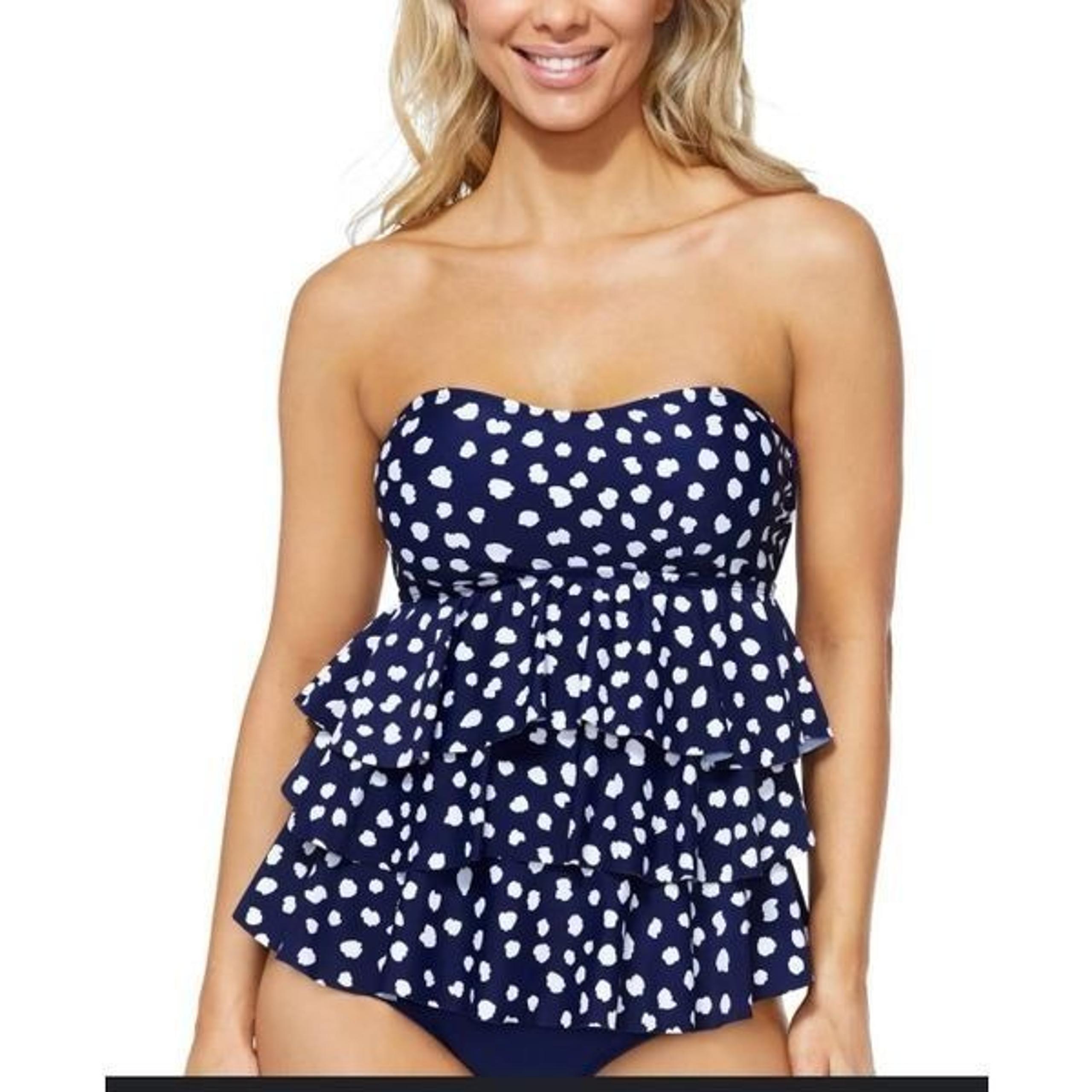 Island Escape Blue and White Polka Dot Tankini Top Size 10 New