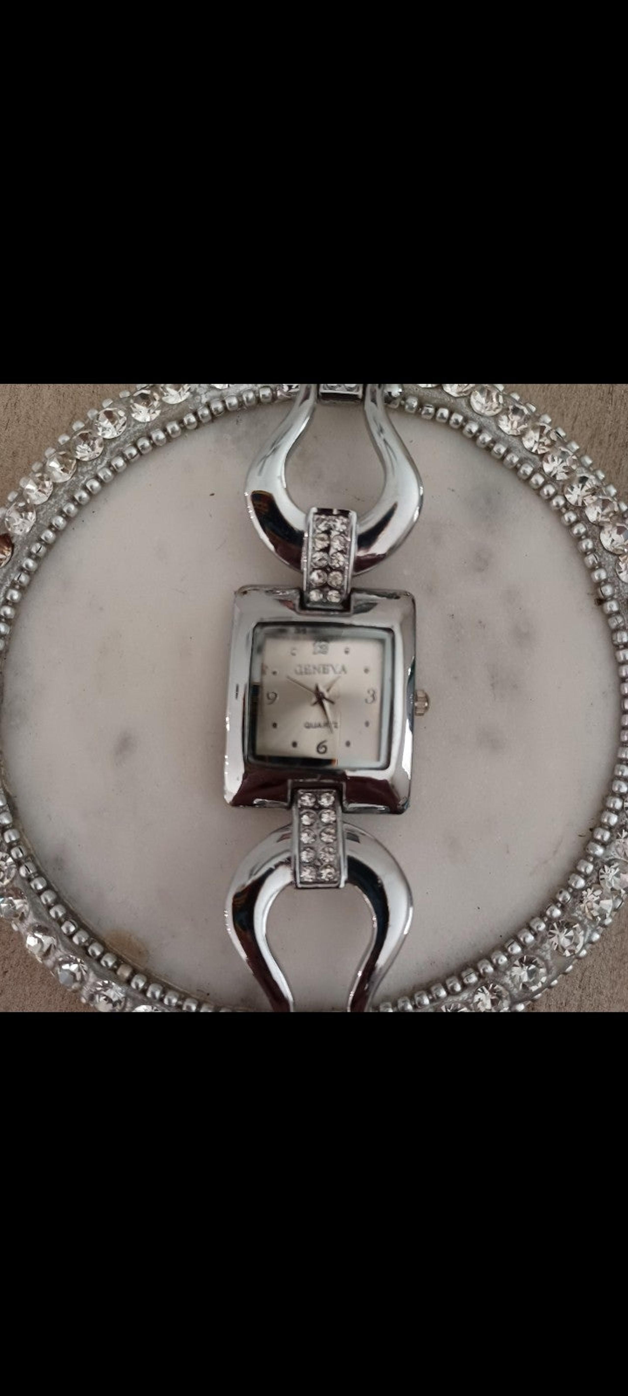 Geneva Silvertone Horseshoe Rhinestone Watch