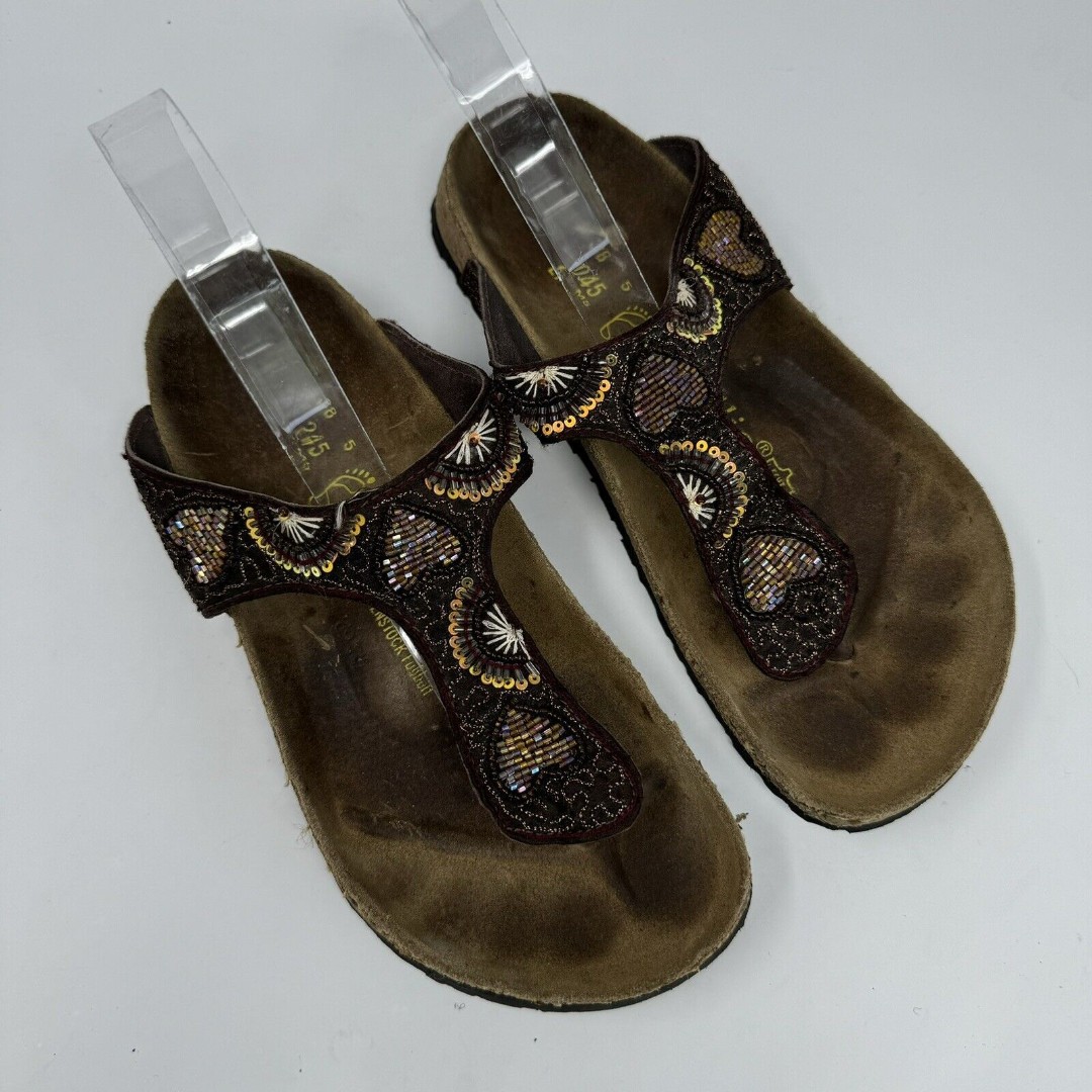 Women's EU 38 US 7 Papillio Birkenstock Kerala Thong Sandals Beaded Sequin Heart