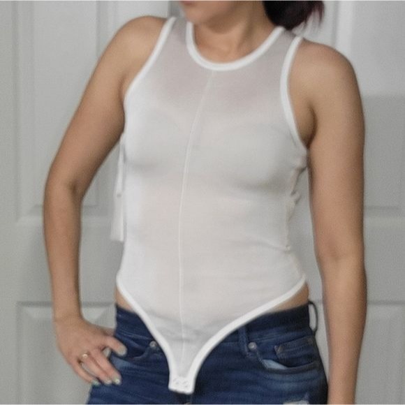 GOOD AMERICAN Women's White Sheer Bodysuit/Size 0.