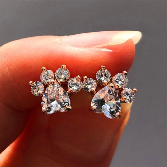 NEW 18K Rose Gold Diamond Paw Earrings