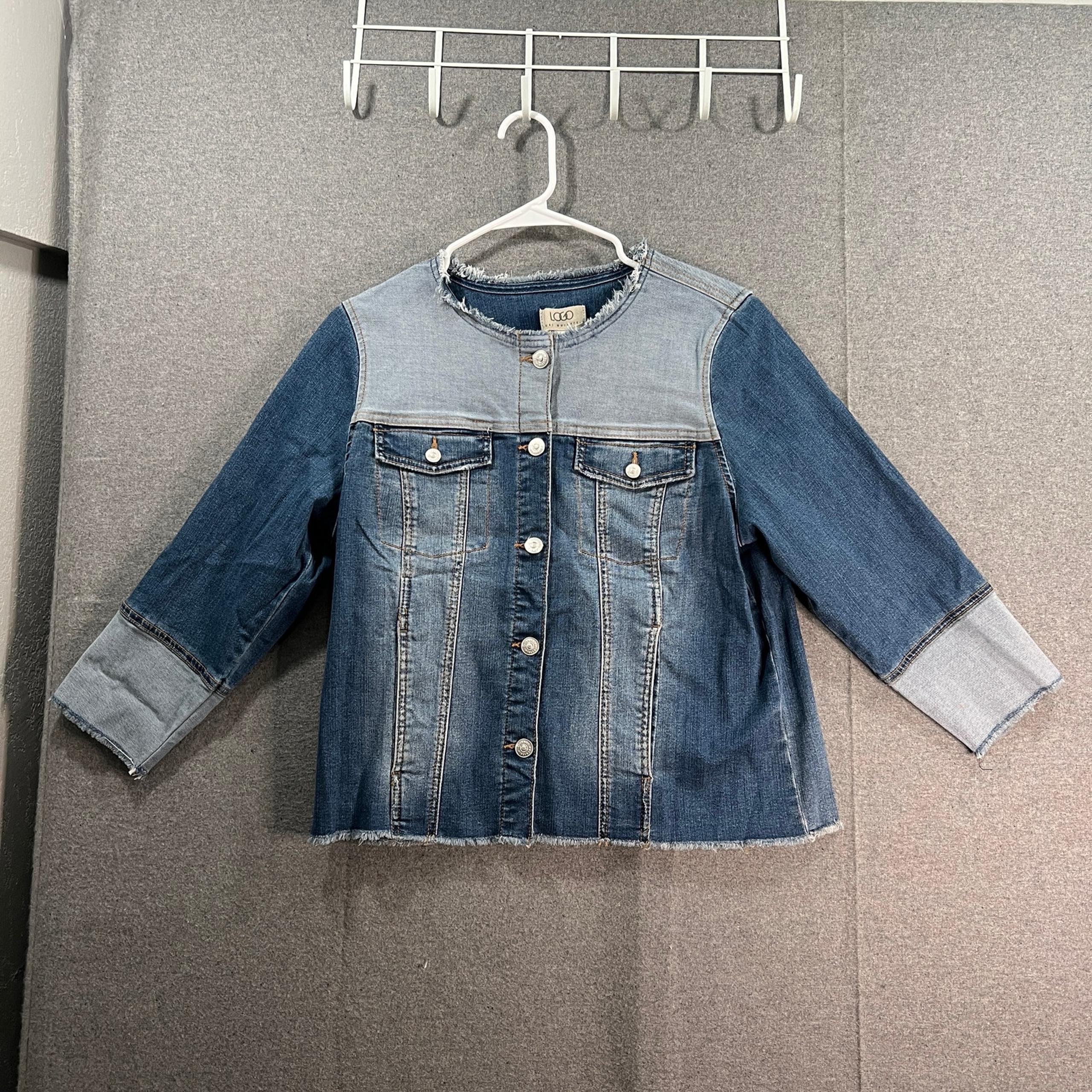 LOGO by Lori Goldstein Cropped Denim Jacket Medium Wash Size 8