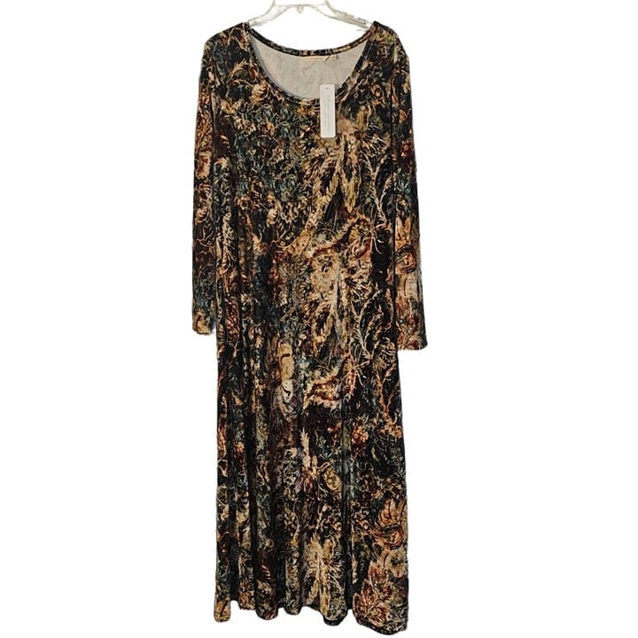 NWT Soft Surroundings Womens Floral Multi Santiago Stretch Velvet Maxi Dress XL