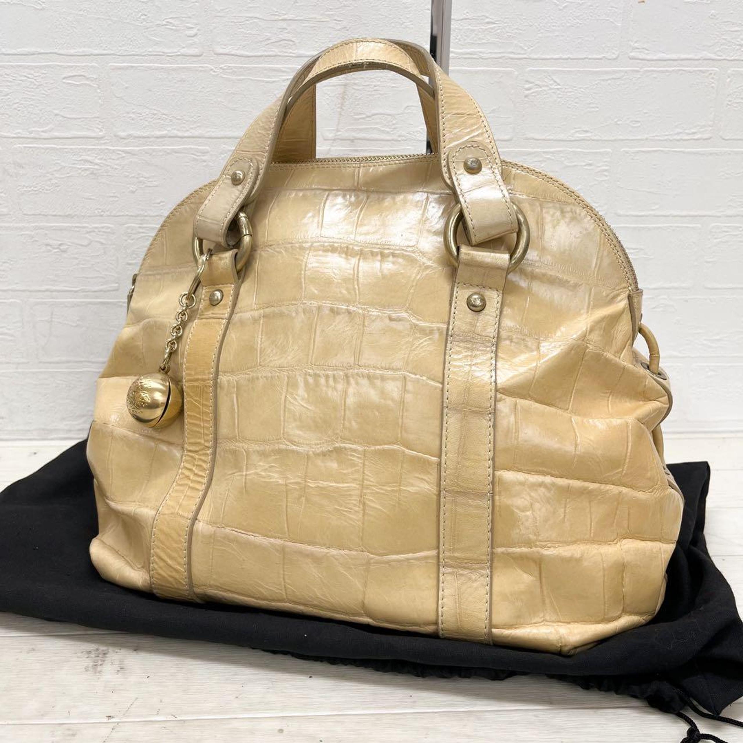 Y111★ EMPORIO ARMANI Leather Handbag Embossed Beige
